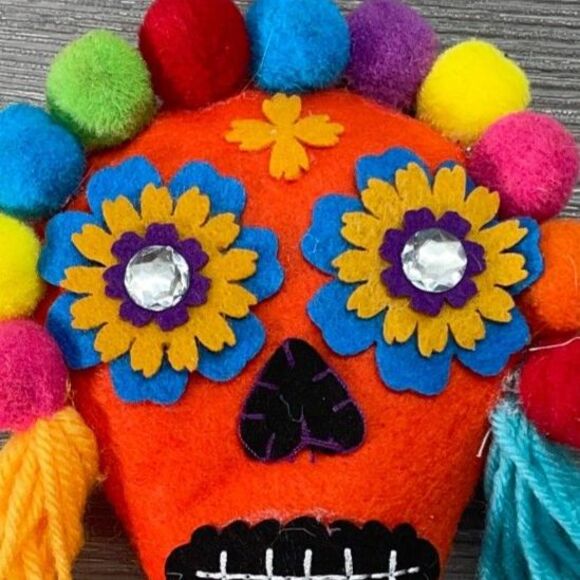 Ashland Sugar Skull Plush Dia De Los Muertos Day Of The Dead Felt Ornament NEW! - Picture 2 of 6
